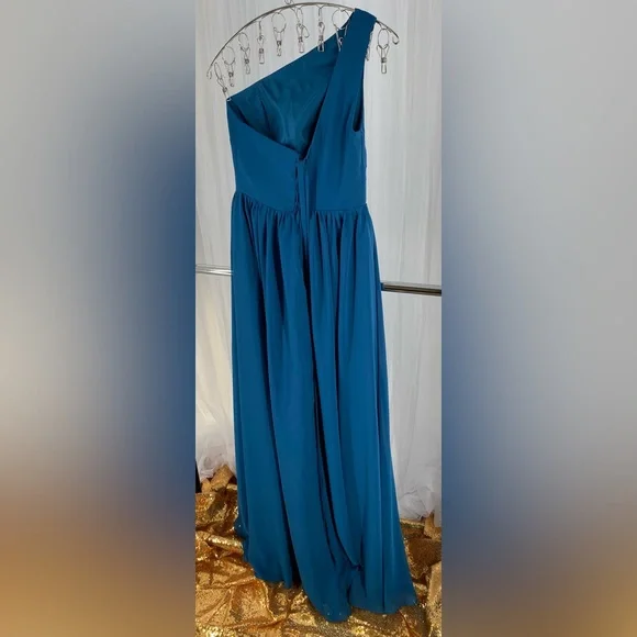 Elegant Side Split Teal Blue Bridesmaid Dresses One Shoulder wedding grad New